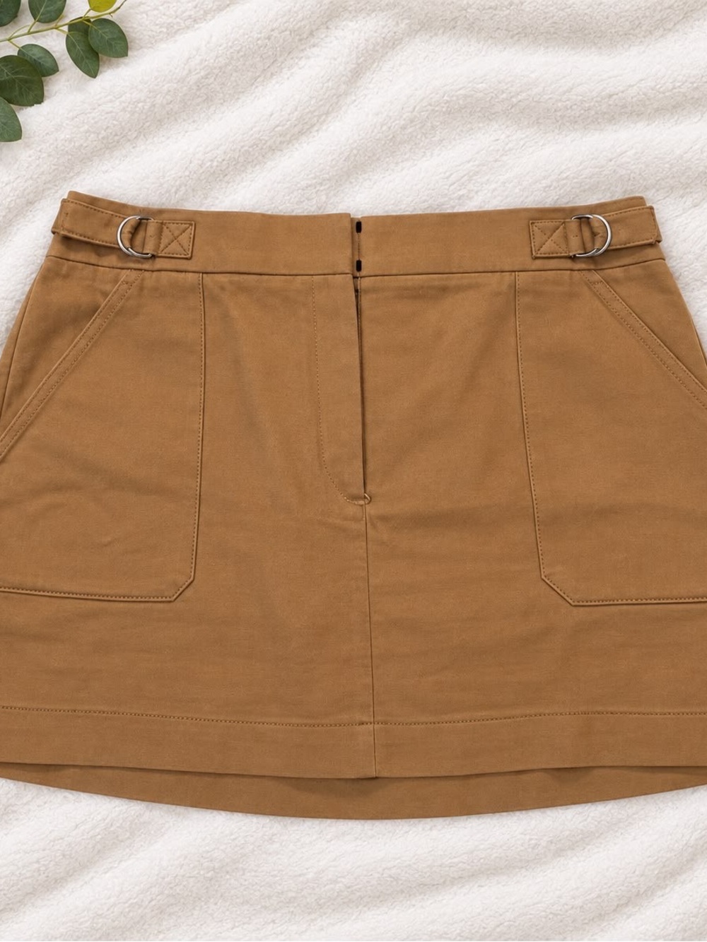 Express Tan Mini Skirt with Front Pockets and Buckle Details